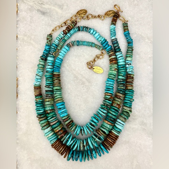 Chan Luu NWT $615 Turquoise Nugget Mix Sky Necklace 18K GP ~ GORGEOUS! - Picture 2 of 10